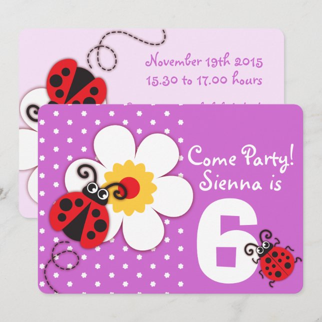 Invitation violette de la fête des filles de cocci (Devant / Derrière)