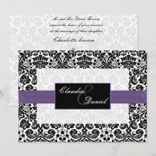 invitation violette mariage damassé