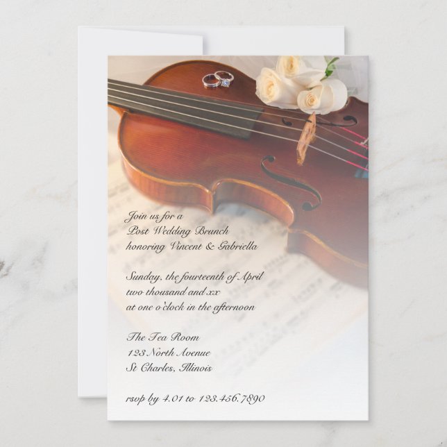 Invitation Violon classique Roses blanches Post Mariage Brunc (Devant)