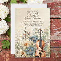 Violon vintage Dusty Blue Flowers 90e anniversaire
