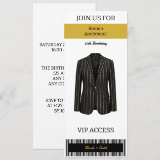 Invitation VIP Costume Noir Or 30ème Anniversaire