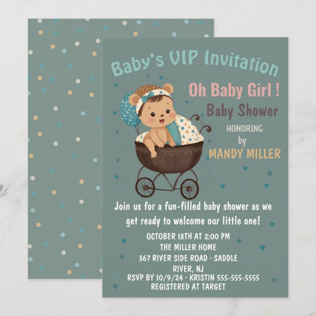 Invitation VIP de Bébé Oh Bébé Fille ! (Devant / Derrière)