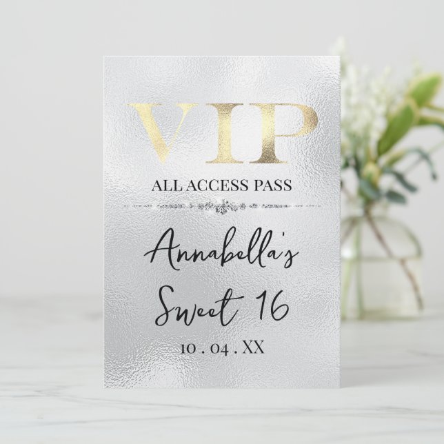 Invitation VIP Or en Glamour sur Fond Argent (Debout devant)