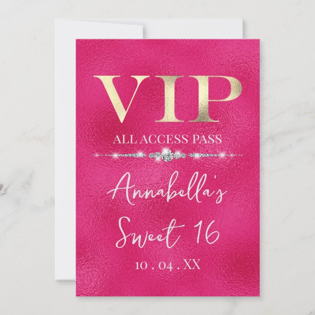 Invitation VIP or glamour sur rose chaud (Devant)