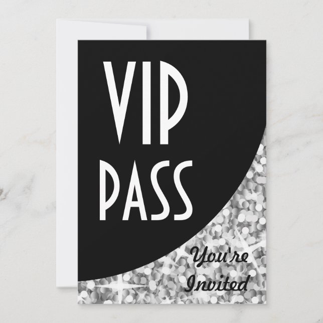 Invitation "VIP Pass" à courbe noire "Silver" (Devant)