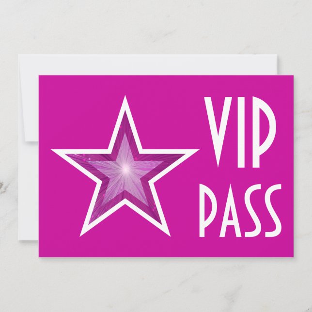 Invitation "VIP PASS" en étoile rose horizontale (Devant)