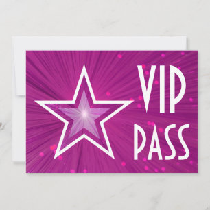 Invitation "VIP PASS" en étoile rose horizontale