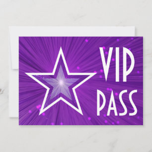 Invitation 'VIP PASS' en étoile violet, arrière blanc horizon