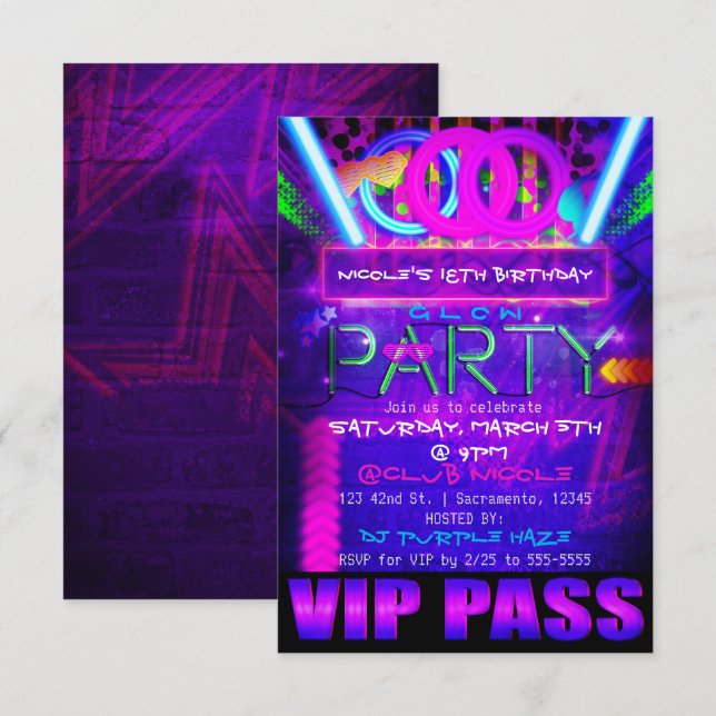 Invitation VIP pour l'anniversaire de la soirée Ne (Devant / Derrière)