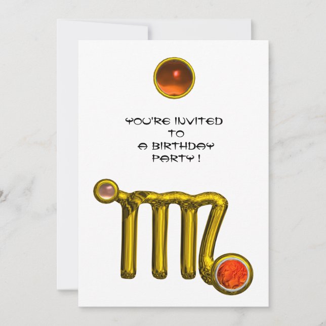 INVITATION VIRGO /GOLD ZODIAC SIGNE JEWEL BLANC ANNIVERSAIRE (Devant)