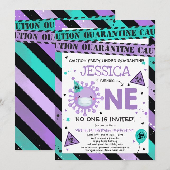 Invitation Virtual 1er Anniversaire Quarantaine 1er Anniversa (Devant / Derrière)