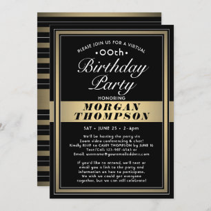 Invitation Virtual Any Anniversaire Black Gold et White Party