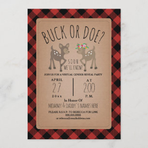 Invitation Virtual Baby Gender Reveal Party Deer Plaid