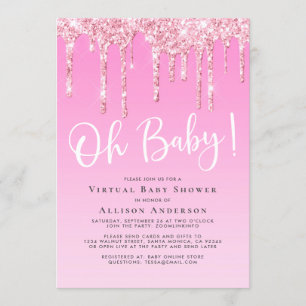 Invitation Virtual Baby Girl Douche Parties scintillant Drip 