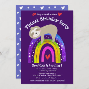 Invitation Virtual Birth Jote Sloth Modern Boho Rainbow