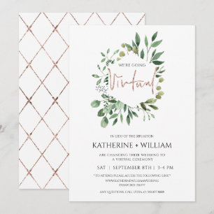 Invitation Virtual Gold Eucalyptus Greenery Mariage géométriq