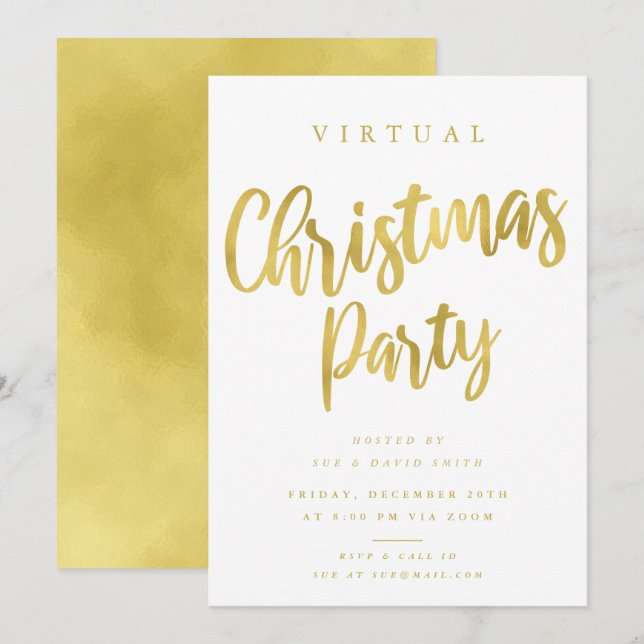 Invitation VIRTUAL Gold Minimale Noël Fête de Noël (Devant / Derrière)