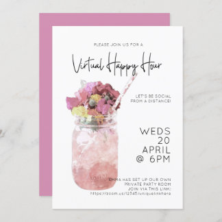 Invitation Virtual Happy Hour Party rose vif