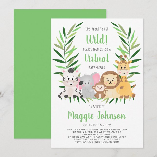 Invitation Virtual It's going to Get Wild Safari Baby shower (Devant / Derrière)