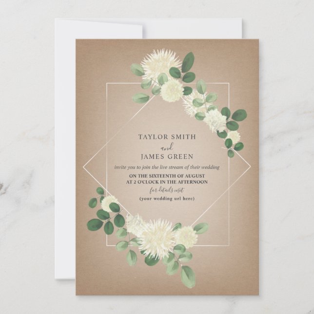 Invitation Virtual Live Stream Mariage Cardstock Botanique (Devant)