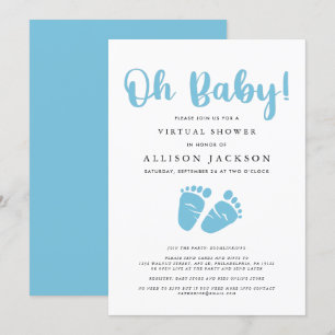 Invitation Virtual Oh Baby Boy Douche   Blue Baby Feet Simple