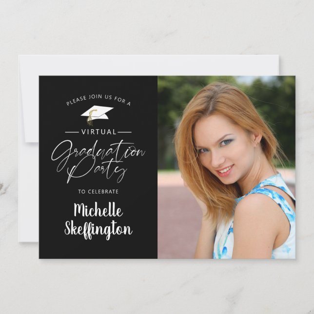 Invitation Virtual Online Graduation Party Script photo noir (Devant)