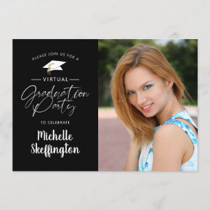 Invitation Virtual Online Graduation Party Script photo noir