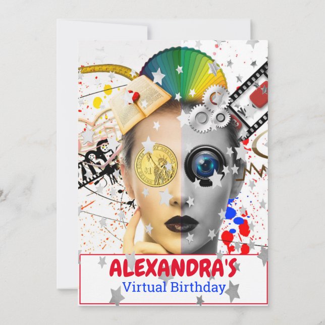 Invitation Virtual Online Party Vidéo Stars d'argent Annivers (Dos)