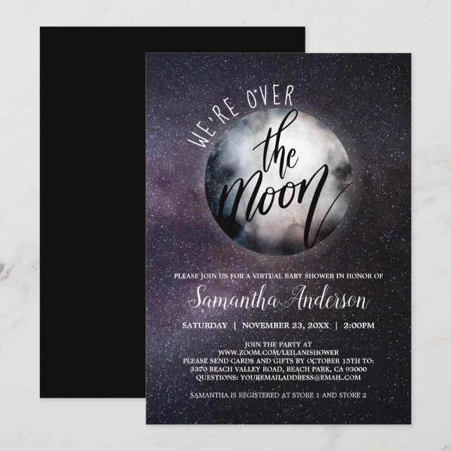 Invitation Virtual Over the Moon Baby shower (Devant / Derrière)