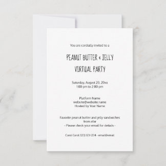 Invitation Virtual Peanut Butter et Jelly Party