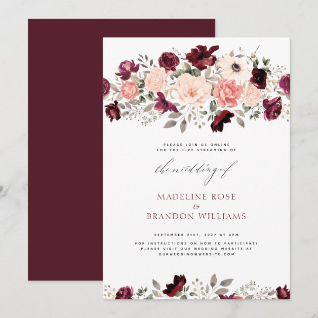 Invitation Virtual Rustic Burgundy Blush FlorMariage (Devant / Derrière)