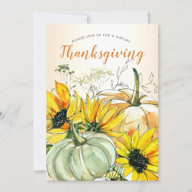 Invitation Virtual Thanksgiving Watercolor Citrouille de tour (Devant)