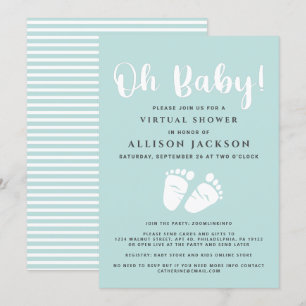 Invitation Virtuel Oh Baby shower Pieds Bébé Léger Mint Blanc