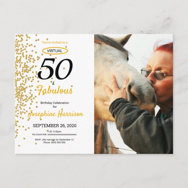 Invitation virtuelle d'anniversaire or 50 ans et f (Devant)