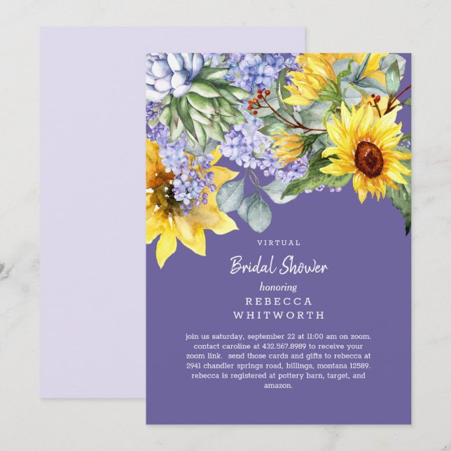 Invitation virtuelle de la nuptiale Lilac & Sunflo (Devant / Derrière)