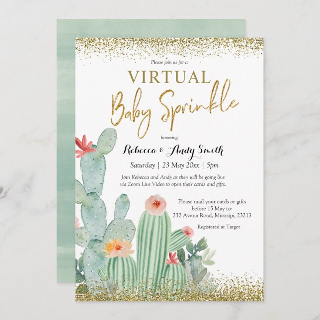 Invitation virtuelle pour bébés Cactus mexicain (Devant / Derrière)