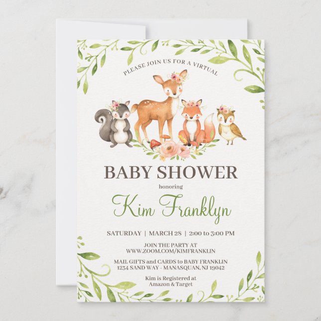 Invitation virtuelle sur le Baby shower des bois (Devant)