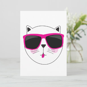 Invitation Visage de chat cool avec lunettes de soleil roses 