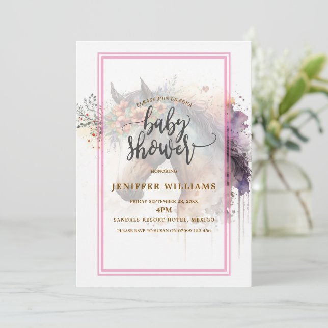 Invitation Visage de cheval avec couronne de fleurs. (Debout devant)