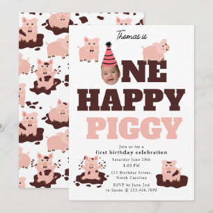Invitation Visage drôle de joyeux cochonnet pour photo de 1er