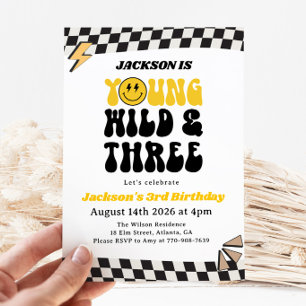 Invitation Visage Souriant Jaune Rétro Anniversaire Garçon 3 