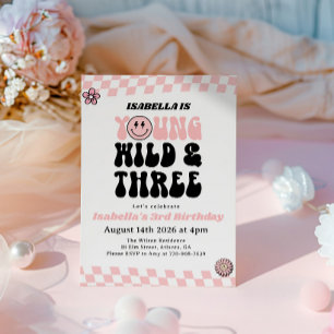 Invitation Visage Souriant Rose Deux Fille Cool 3ème Annivers