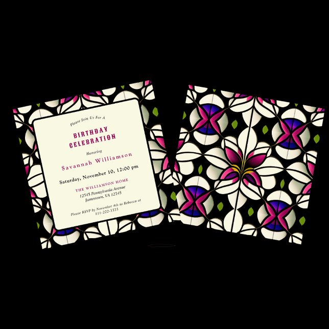 Invitation Vitre Fleur de Lys Rose Personnalisable Anniversai (Créateur téléchargé)