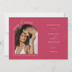Invitation Viva Magenta Boho Arch Photo QR Code Enregistrer l
