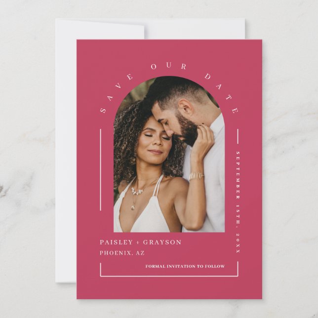 Invitation Viva Magenta Boho Arch Photo QR Code Enregistrer n (Devant)