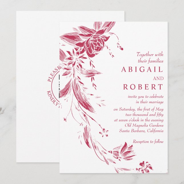Invitation Viva magenta mariage à code QR (Devant / Derrière)