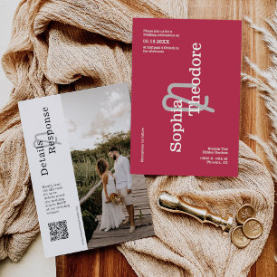 Invitation Viva Magenta minimaliste Mariage QR Code photo