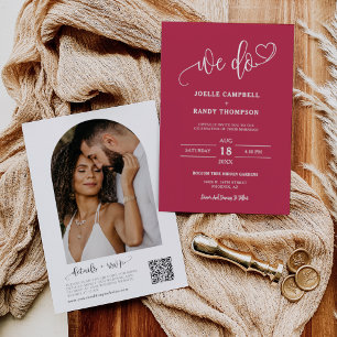 Invitation Viva Magenta moderne Nous faisons Boho QR Code Arc