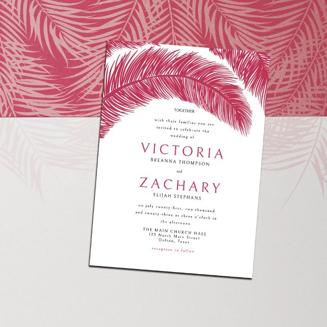 Invitation Viva Magenta Summer Palm Feuille Mariage (Créateur téléchargé)