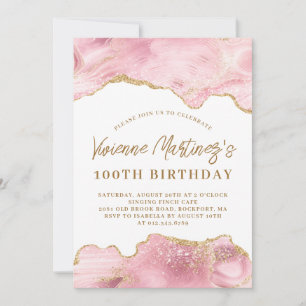 Invitation Vive rose et or âge 100e anniversaire